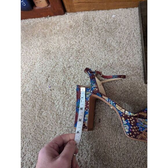 Schutz Women’s 7B Genuine Leather Multicolor Bow Peep Toe Heels Ankle Wrap - Picture 6 of 7